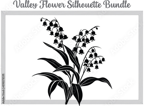 Valley flower silhouette, Decorative Valley silhouettes, valley flower isolated on white background, sketch, hand drawn digital vector illustration.