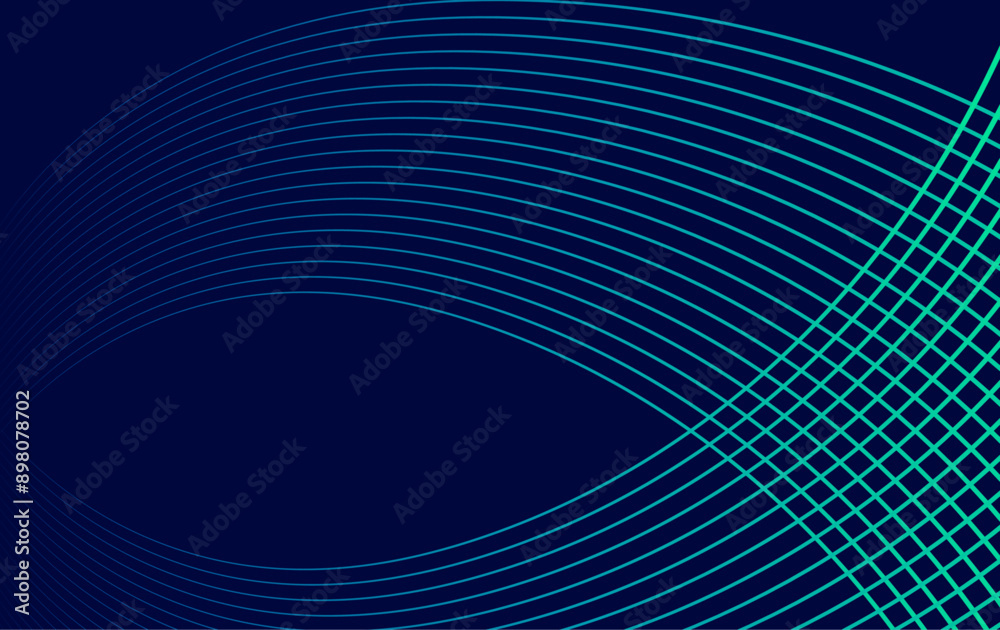Naklejka premium Abstract blue background with gradient, featuring curved lines and grid pattern overlay, creating a modern and dynamic design. Ideal for technology, digital art, and creative projects.
