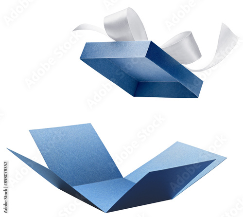 Fototapeta kuchenna Blue color open gift box with ribbon