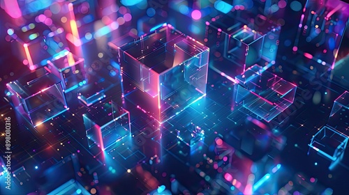 technology background with abstract glowing cubes