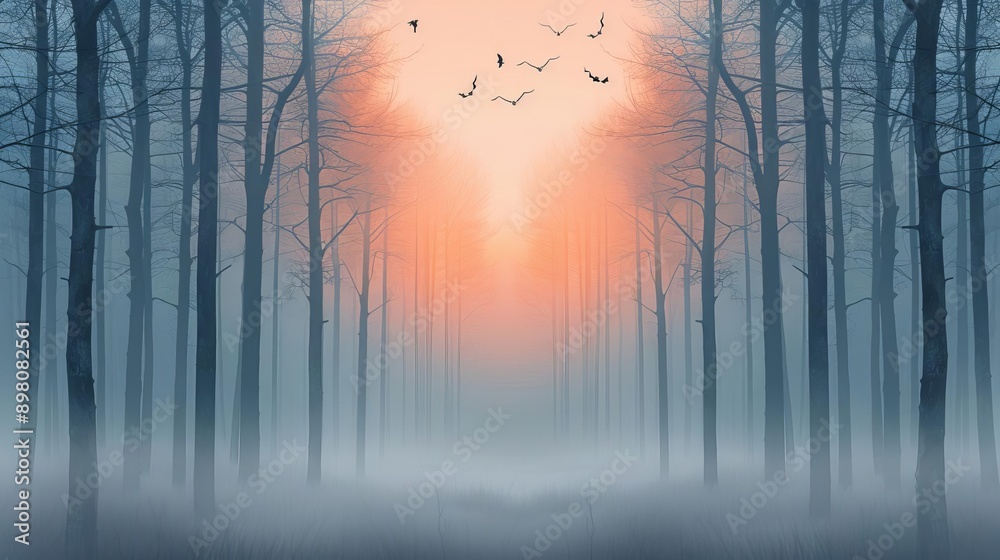 Obraz premium Black and orange Halloween, eerie forest, haunted atmosphere, Watercolor style