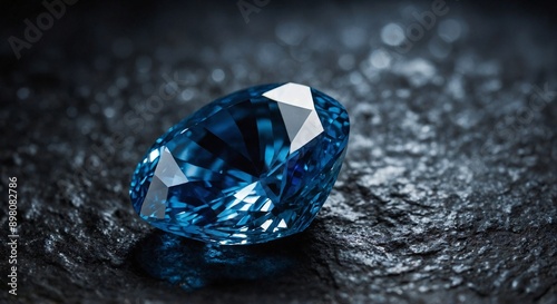 Natural blue sapphire on a blue-black background 