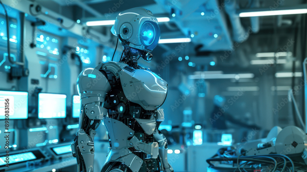 Futuristic Robot in a High-Tech Laboratory Futuristic Robot in a High-Tech Laboratory