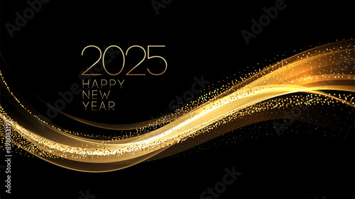 2025 New Year Abstract shiny color gold wave design element