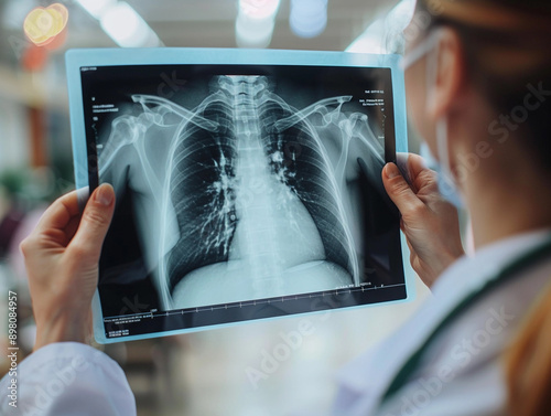 Doctor Examining Chest X-Ray in Hospital Setting