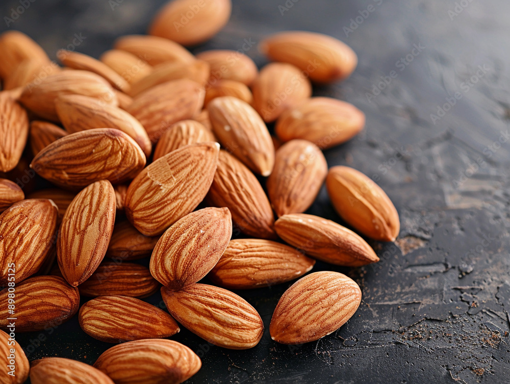 Close Up Of Roasted Almonds On A Dark Surface