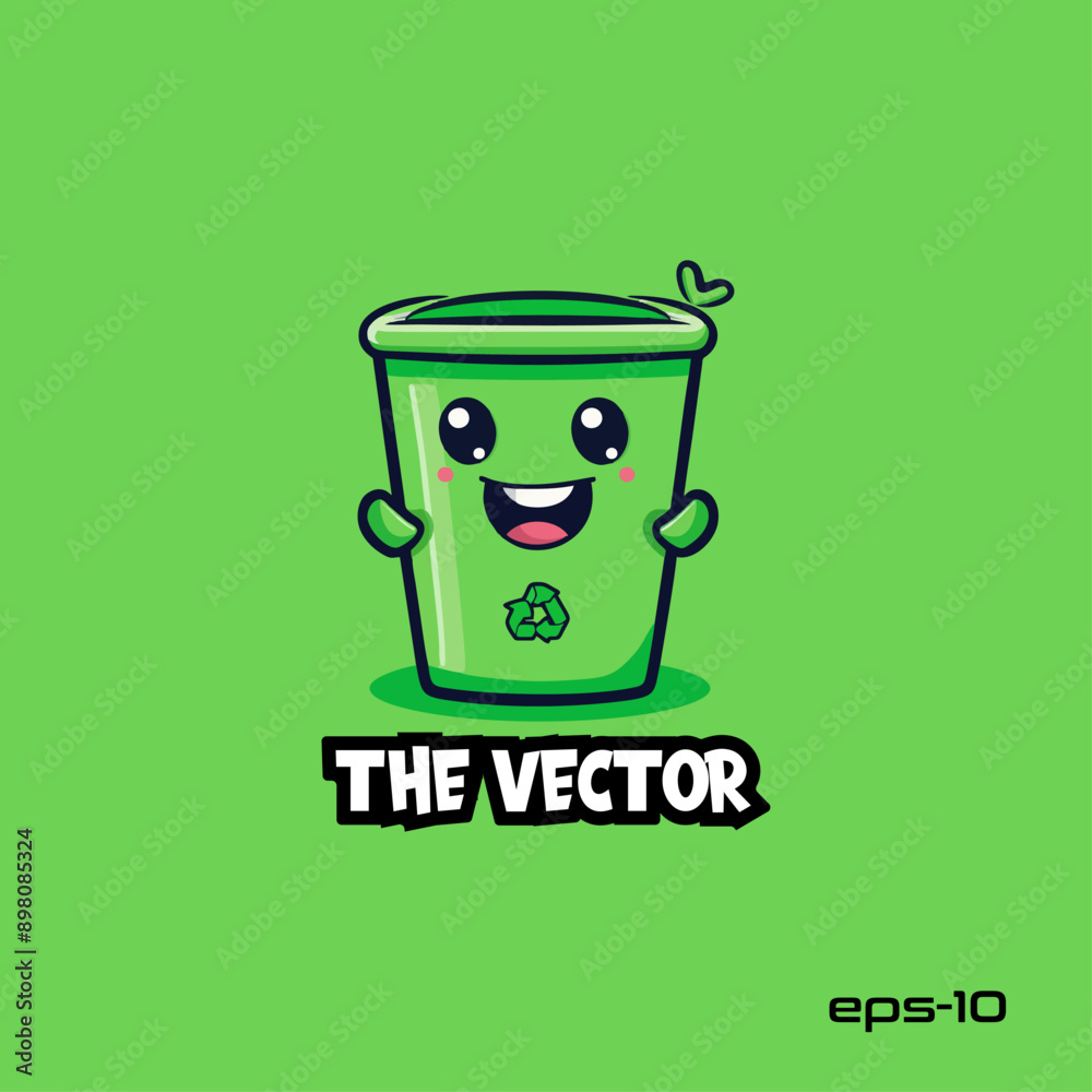 Cute trash bin character, logo, vector, mascot, cartoon, illustration Cute trash bin character, logo, vector, mascot, cartoon, illustration