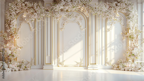 Luxury wedding ceremony interior wall background and copy space photo