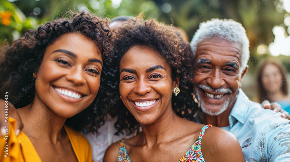 Fototapeta premium Smiling family of three enjoying a sunny day