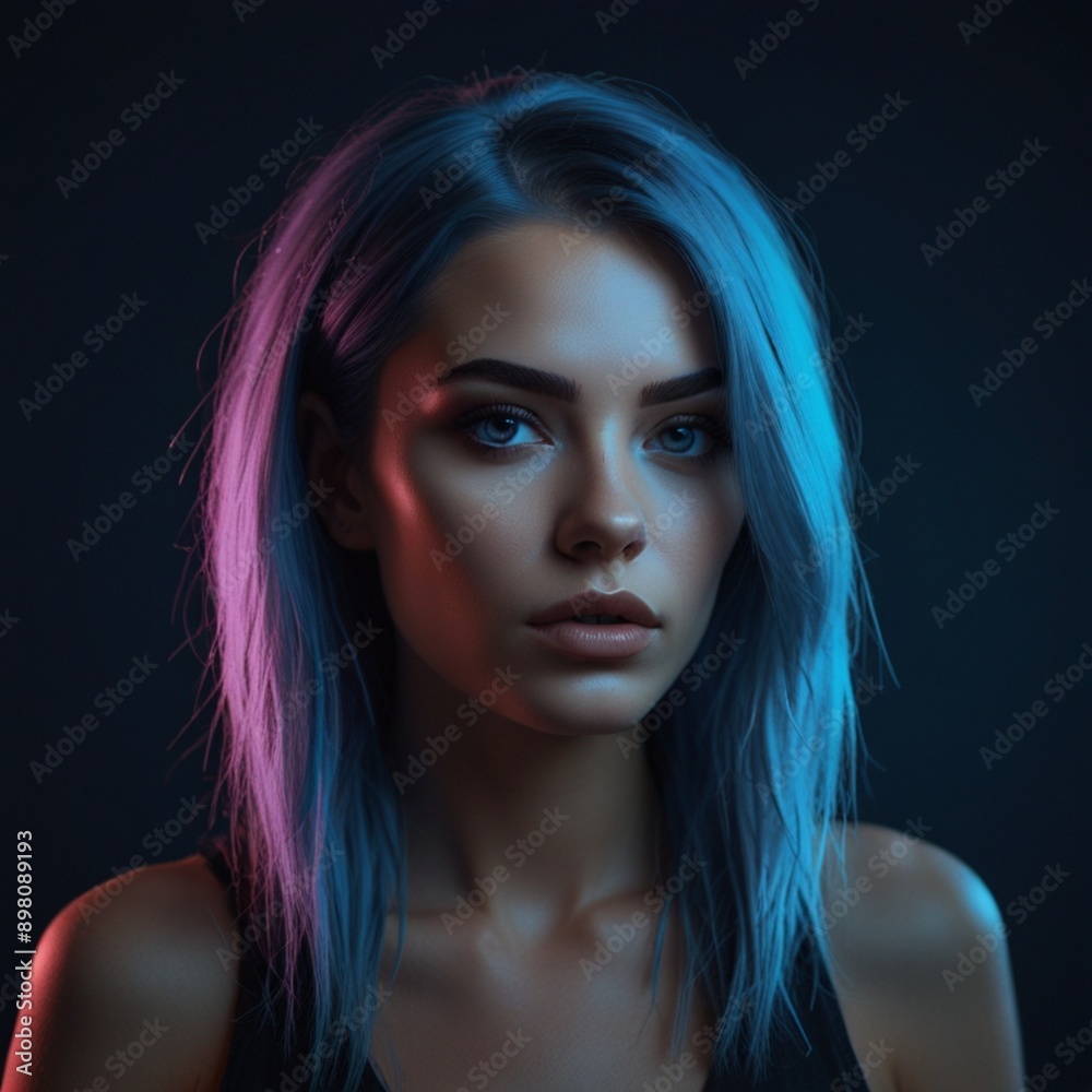Fototapeta premium Beautiful young girl with multi-colored hair