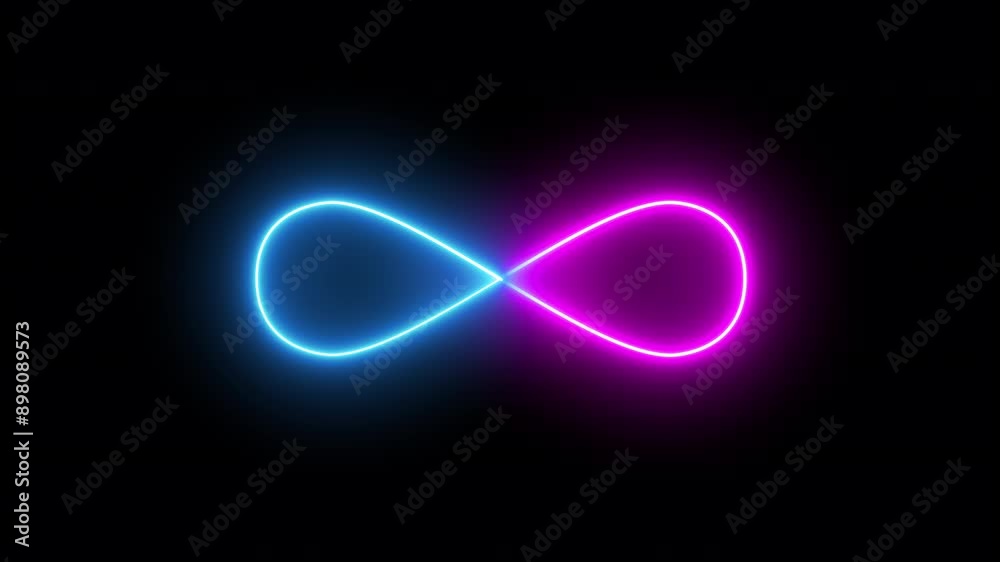 abstract neon background of neon infinity sign, fast moving blue and pink rays to both sides. glowing lines, 4K animated template abstract neon background of neon infinity sign, fast moving blue and pink rays to both sides. glowing lines, 4K animated template