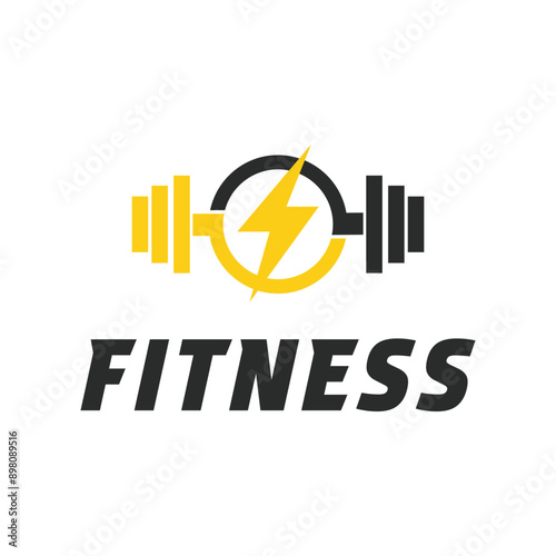 gym logo power with thunder and barbell design concept idea