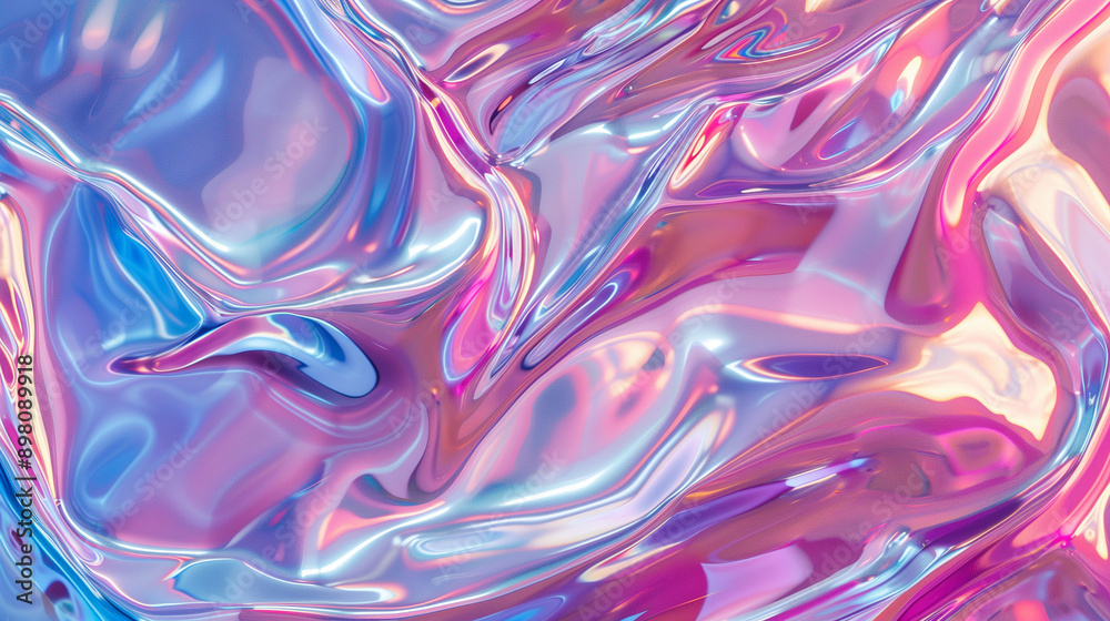 Obraz premium Iridescent fluid metallic liquid shine background, holographic futuristic, generative ai