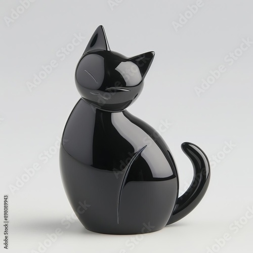 black cat figurine on solid white background, single object photo