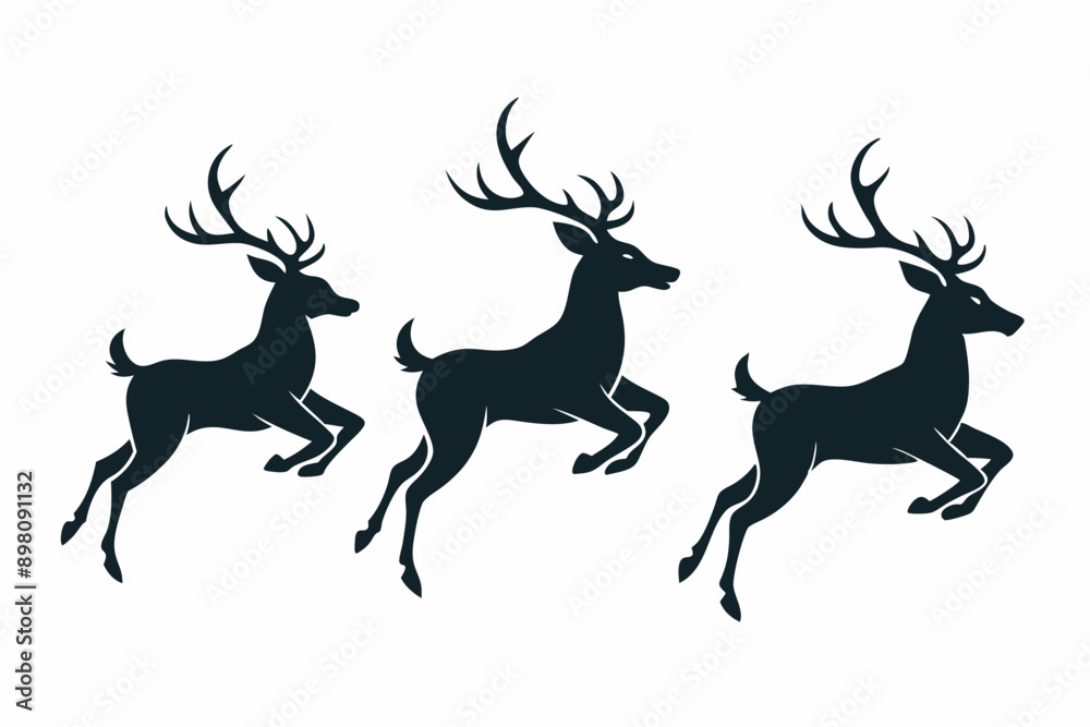 Fototapeta premium Deer silhouette vector set, Collection of reindeer silhouette isolated on white background. vector illustration 