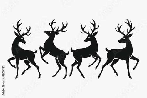 Deer silhouette vector set, Collection of reindeer silhouette isolated on white background. vector illustration
 
