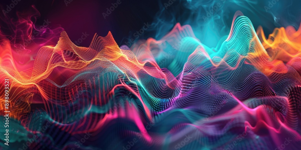 Fototapeta premium Vibrant and colorful abstract sound waves graphic with a modern digital art style, ideal for microstock.