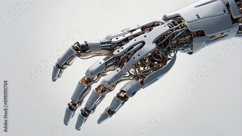 Cyborg hand finger pointing, technology of artificial intelligence. Robot hand