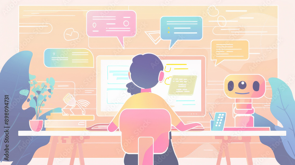 Evening Productivity: Woman Working at Desktop Evening Productivity: Woman Working at Desktop
