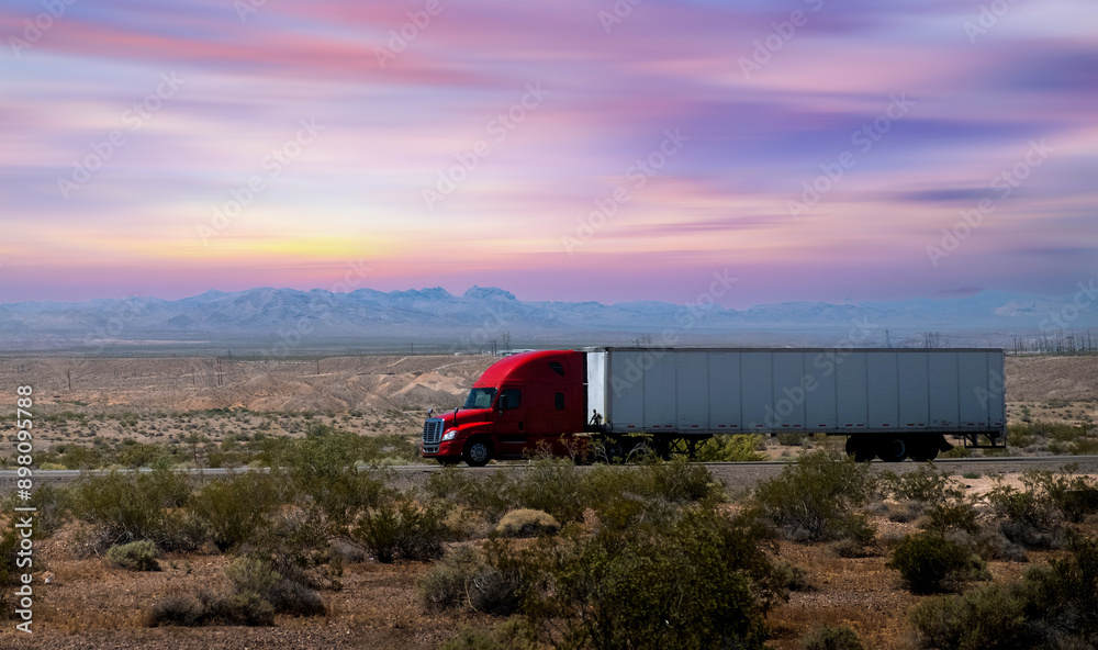 Semi-trucks driving on the highway in Arizona, USA Semi-trucks driving on the highway in Arizona, USA