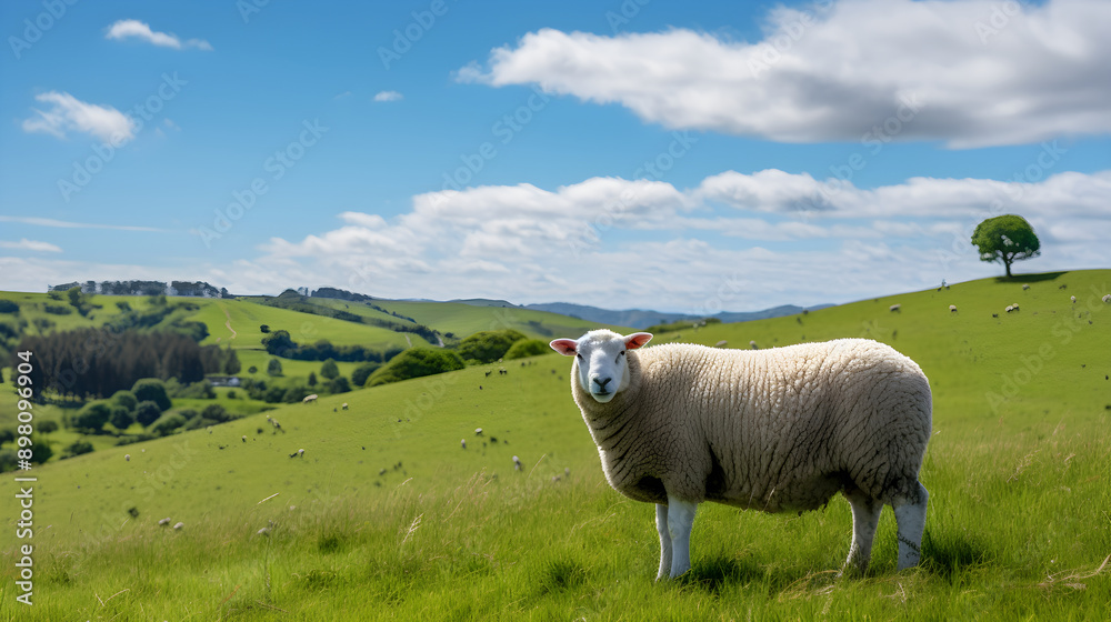 Captivating Nature's Bounty: A Ewe Grazing amidst Green Pastures on a Serene Day Captivating Nature's Bounty: A Ewe Grazing amidst Green Pastures on a Serene Day