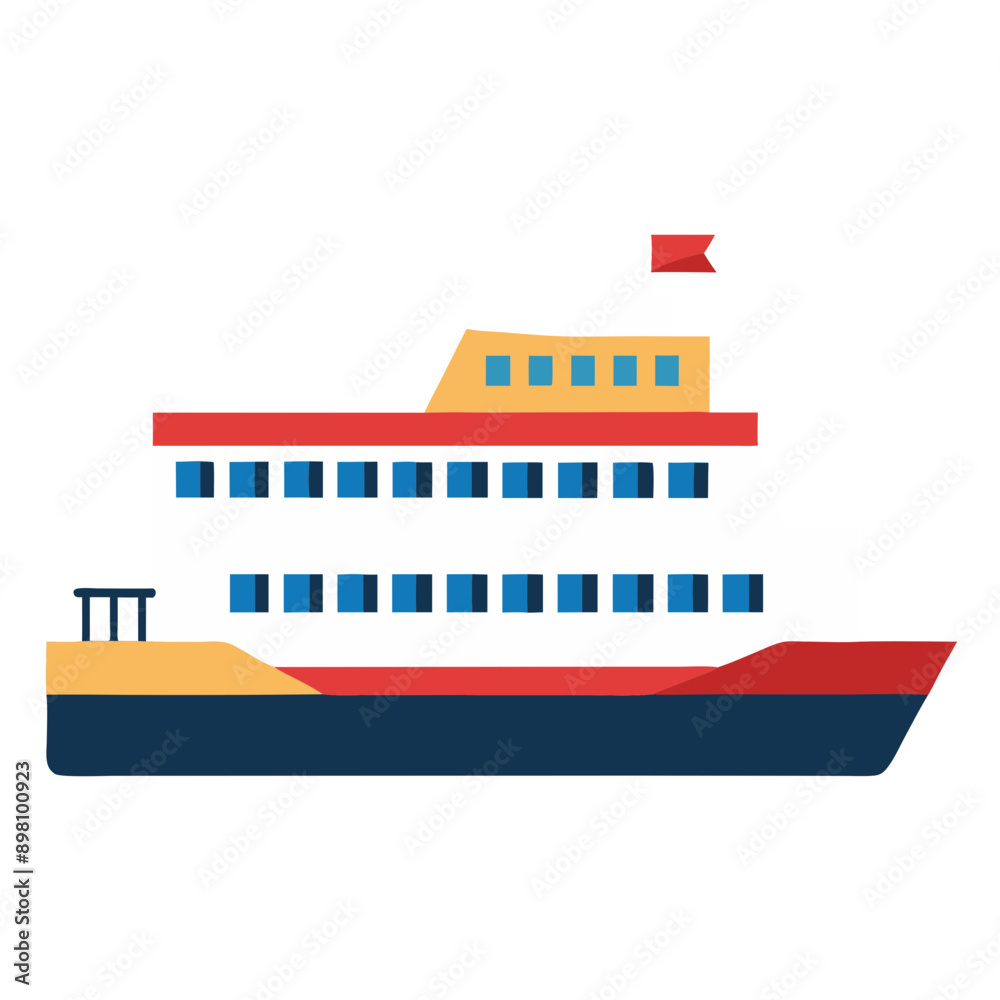 cartoon vector ferry boat in red and yellow and blue cartoon vector ferry boat in red and yellow and blue