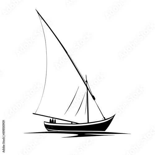 graceful felucca wooden boat, nile river travel, mediterranean transport, line drawing 