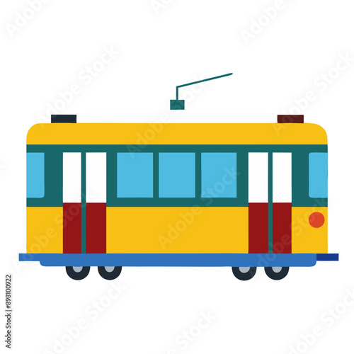 bright yellow cartoon tram, public transport, urban travel, transparent vector 