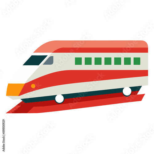 red and white train traveling swiftly on railroad tracks, transparent vector