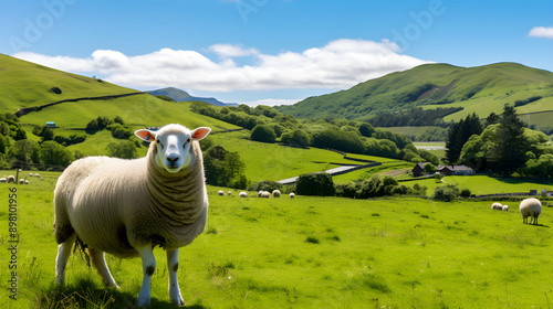 Captivating Nature's Bounty: A Ewe Grazing amidst Green Pastures on a Serene Day