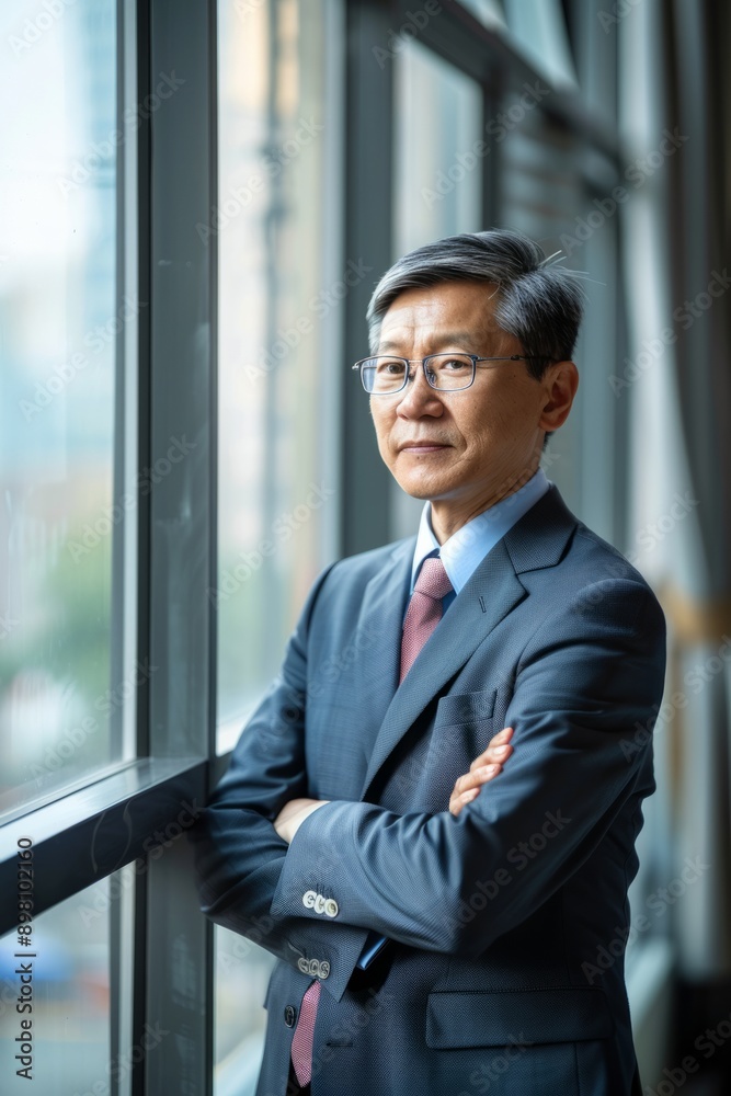Portrait of an Asian CEO with arms crossed, Generative AI