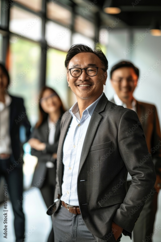 Portrait of an Asian CEO with colleagues, Generative AI