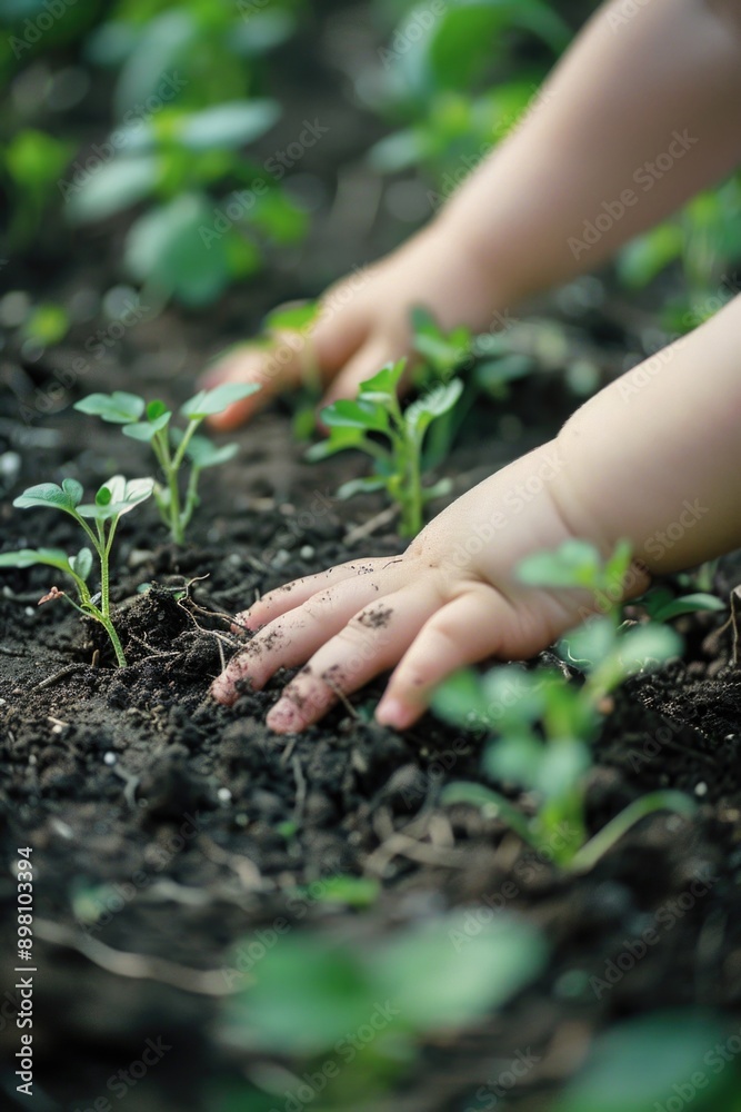 Hands in dirt, young child participating in agriculture Hands in dirt, young child participating in agriculture