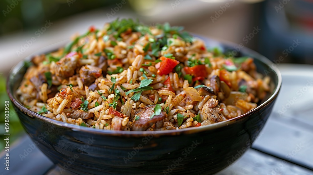 Chicken and Rice Dish in a Bowl
