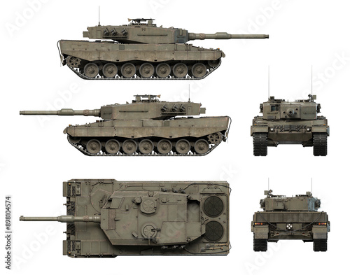 Leopard 2A4 German Main Battle Tank 3D-Model Render Isolated on White