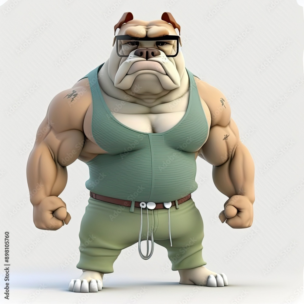 Obraz premium Cool 3d cute animal character, military master, practiicng, wearing kimono outfit, fighting pose, white background 