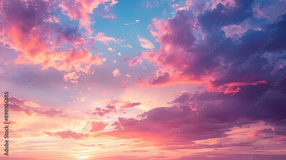 Beautiful sunset sky with layers of colorful clouds, from deep reds to soft purples, creating a breathtaking view with this inviting photo. Beautiful sunset sky with layers of colorful clouds, from deep reds to soft purples, creating a breathtaking view with this inviting photo.