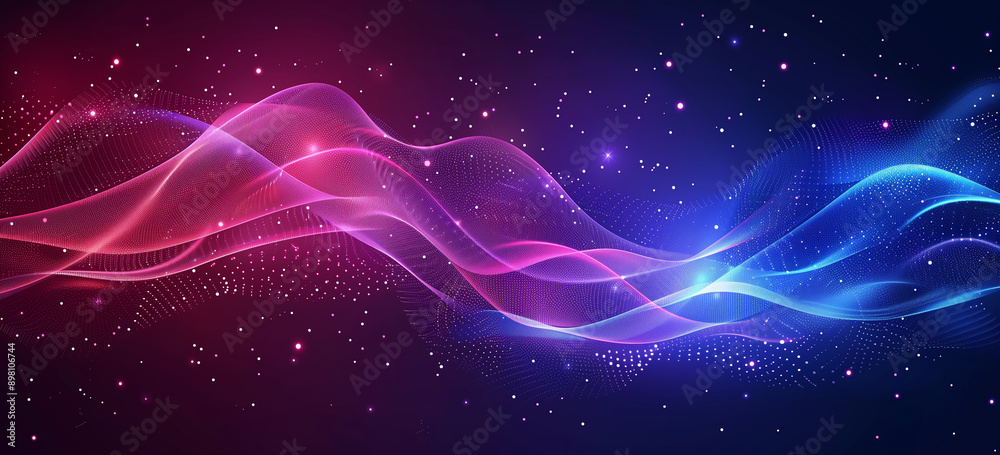 Cosmic Digital Waves in Red and Blue Hues, Abstract Futuristic Space Technology Background, Data Visualization Concept Cosmic Digital Waves in Red and Blue Hues, Abstract Futuristic Space Technology Background, Data Visualization Concept