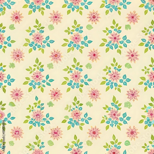 Delicate Floral Pattern with Yellow and Pink Flowers.