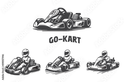 Vector silhouette of Go-kart. Art of racing cars. Fast car.