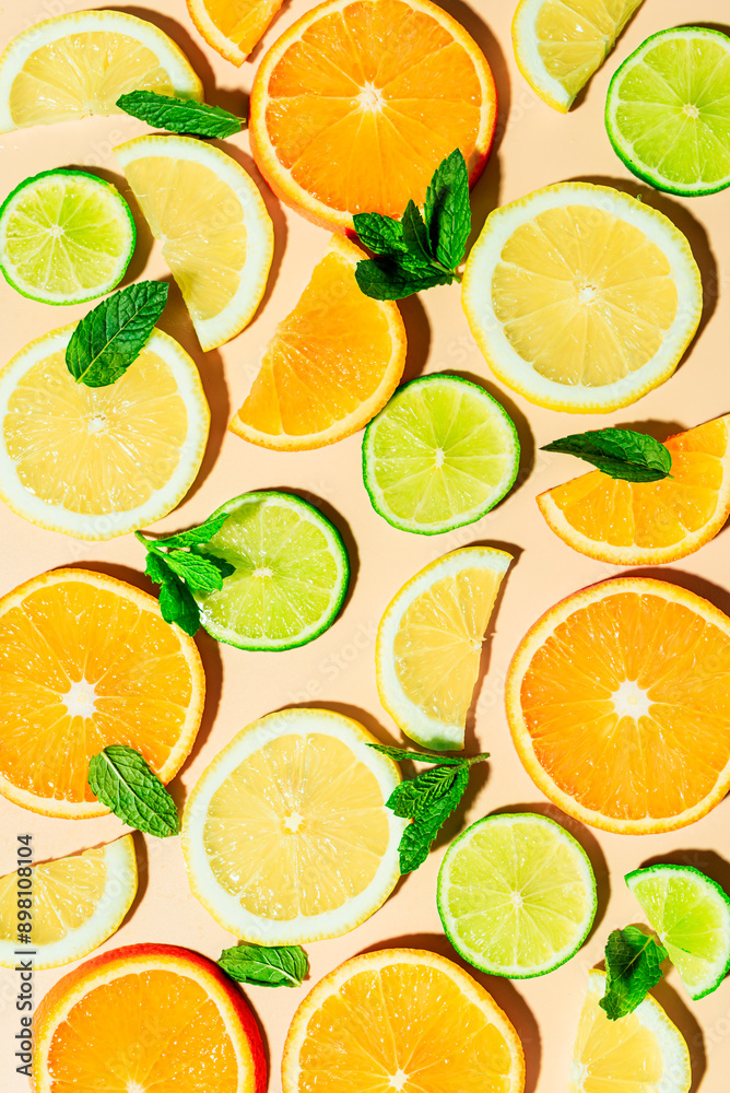 Citrus fruit slices, orange, lemon, lime. Citrus fruit slices, orange, lemon, lime.