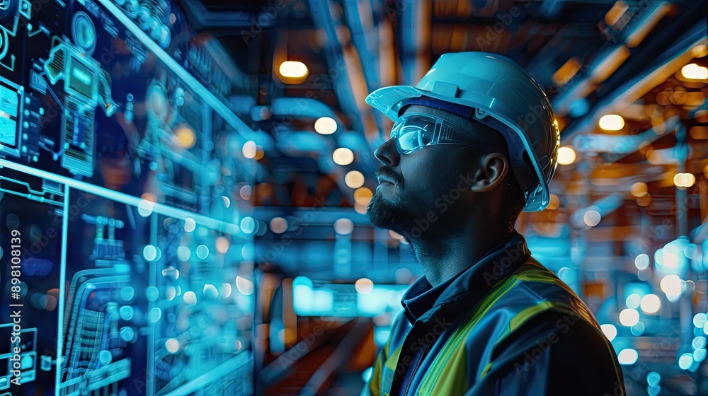 Engineer collaborating with AI-driven predictive maintenance systems, highlighting the benefits of AI in optimizing industrial operations with this inviting photo. Engineer collaborating with AI-driven predictive maintenance systems, highlighting the benefits of AI in optimizing industrial operations with this inviting photo.