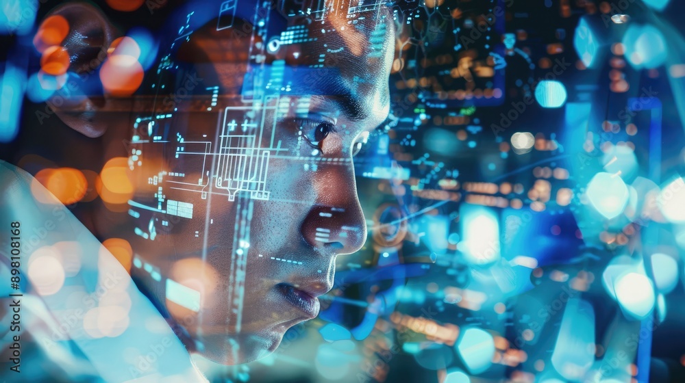 Engineer in an industrial environment engaging with a hologram in a double exposure image, highlighting the integration of digital tools in industrial settings with this inviting photo. Engineer in an industrial environment engaging with a hologram in a double exposure image, highlighting the integration of digital tools in industrial settings with this inviting photo.