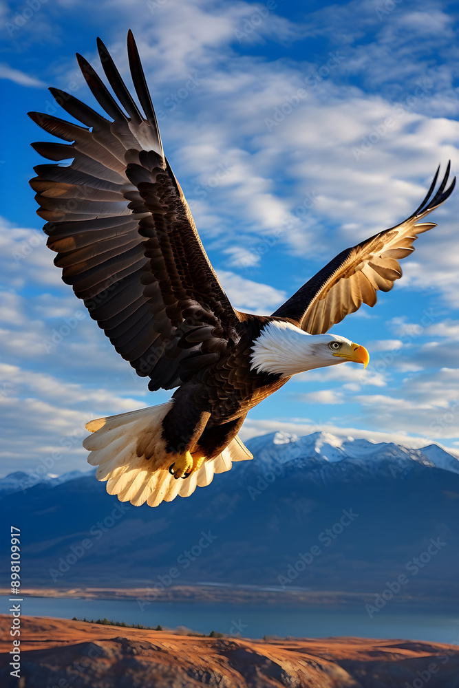 Majestic Eagle Soaring High in the Clear Blue Sky : A Display of Freedom and Dominance Majestic Eagle Soaring High in the Clear Blue Sky : A Display of Freedom and Dominance