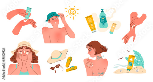 Sunscreen SPF protection. Applying sunscreen to skin Sun UV