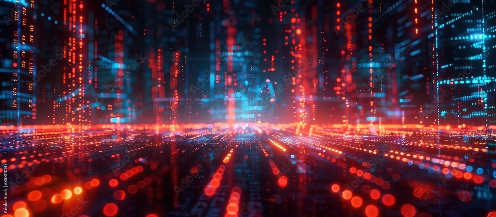Futuristic Digital Data Stream with Glowing Red and Blue Lights in a Virtual Cyber Space Futuristic Digital Data Stream with Glowing Red and Blue Lights in a Virtual Cyber Space