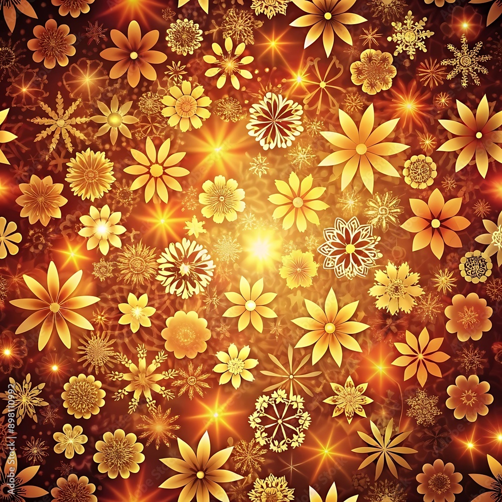 Golden Flower Pattern with Glowing Lights. Golden Flower Pattern with Glowing Lights.