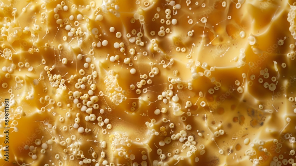 Microscopic World: Detailed Close-up of Bacterial Growth on Cheese Surface