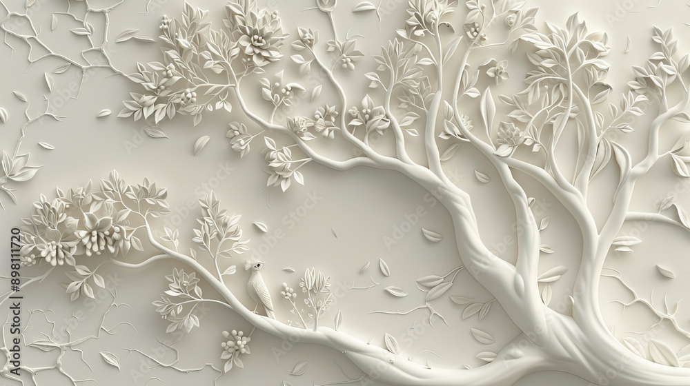 Peacock-patterned 3D wallpaper featuring tree design Peacock-patterned 3D wallpaper featuring tree design