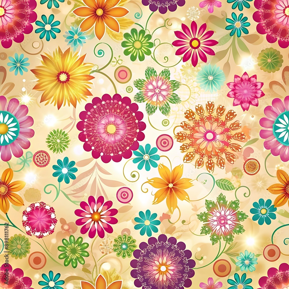 Obraz premium Colorful Floral Pattern Seamless Background.